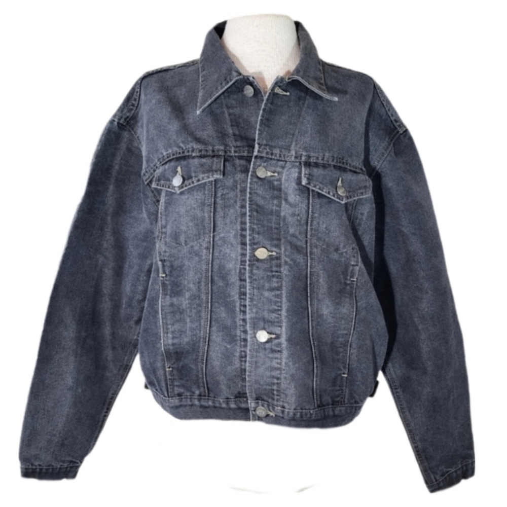 OTB Jacket Trucker Denim Button Front Black Size L